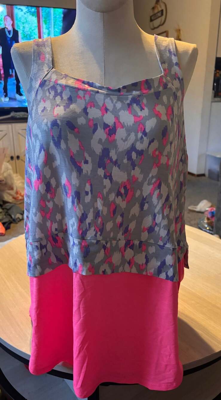 Sew In Love Animal Print Layered Tank Top Pink Gray Size M